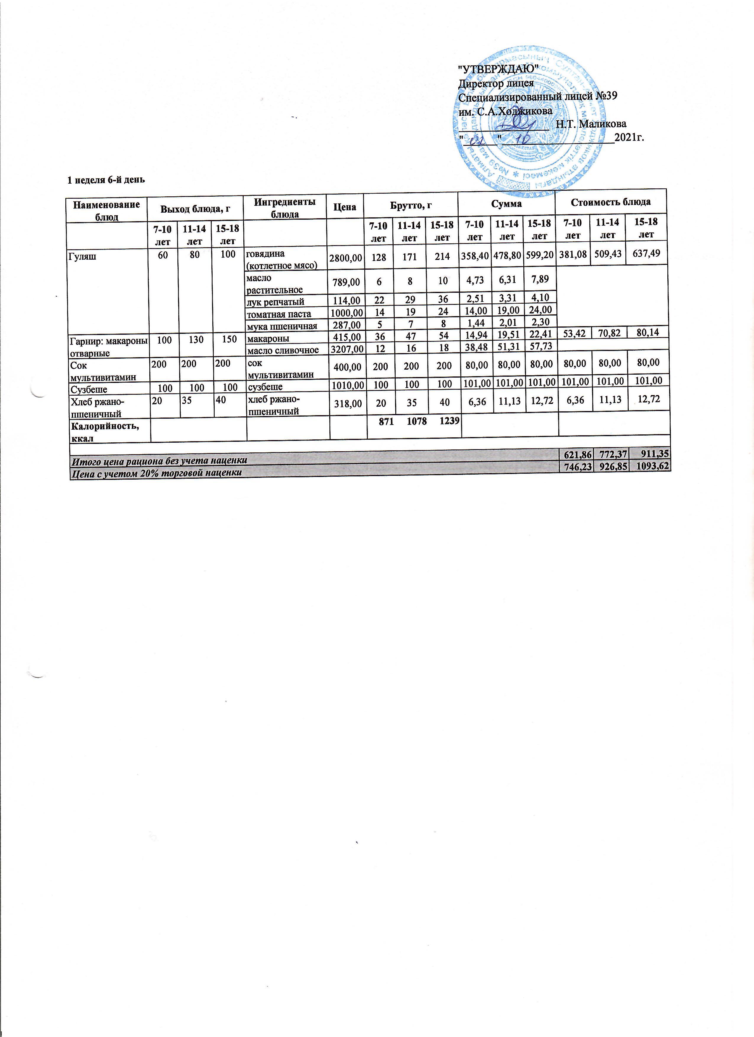 Ас мәзірі 02.10.2021ж