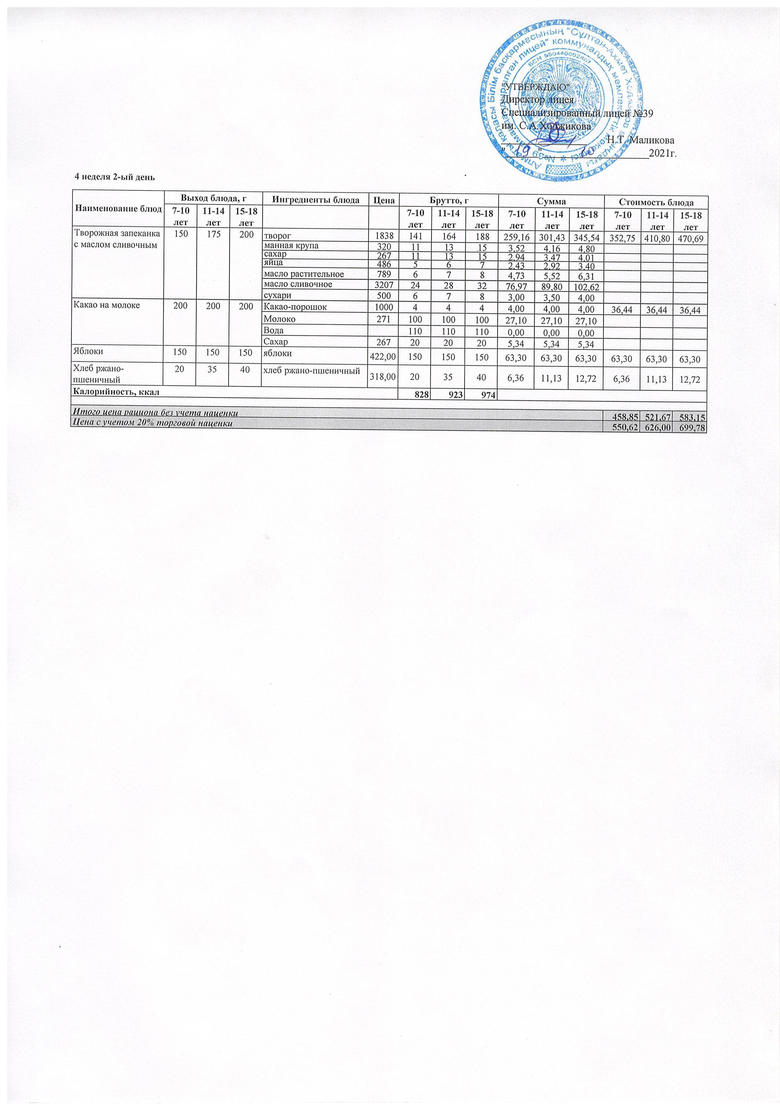 Ас мәзірі 19.10.2021ж