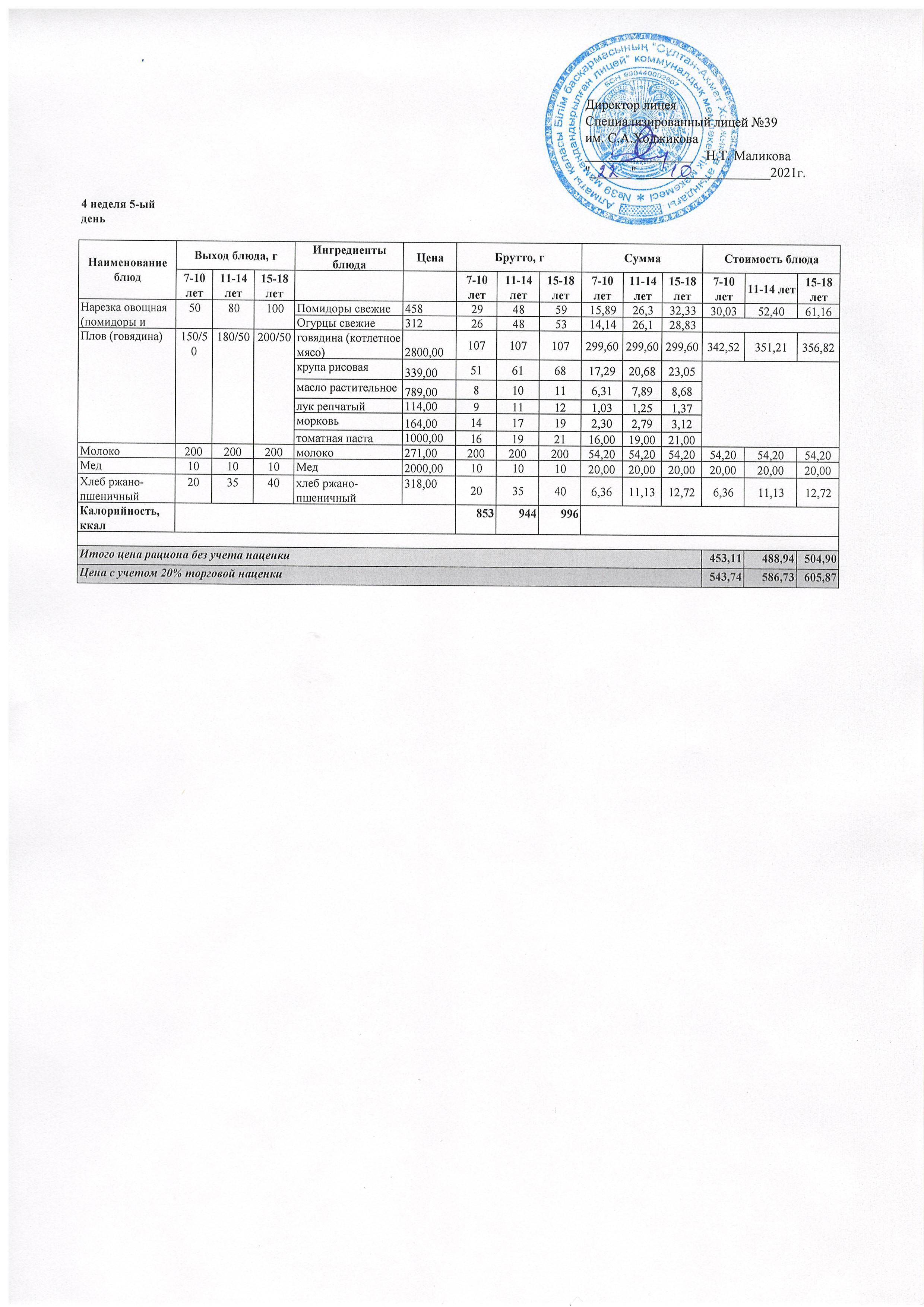 Ас мәзірі 22.10.2021ж