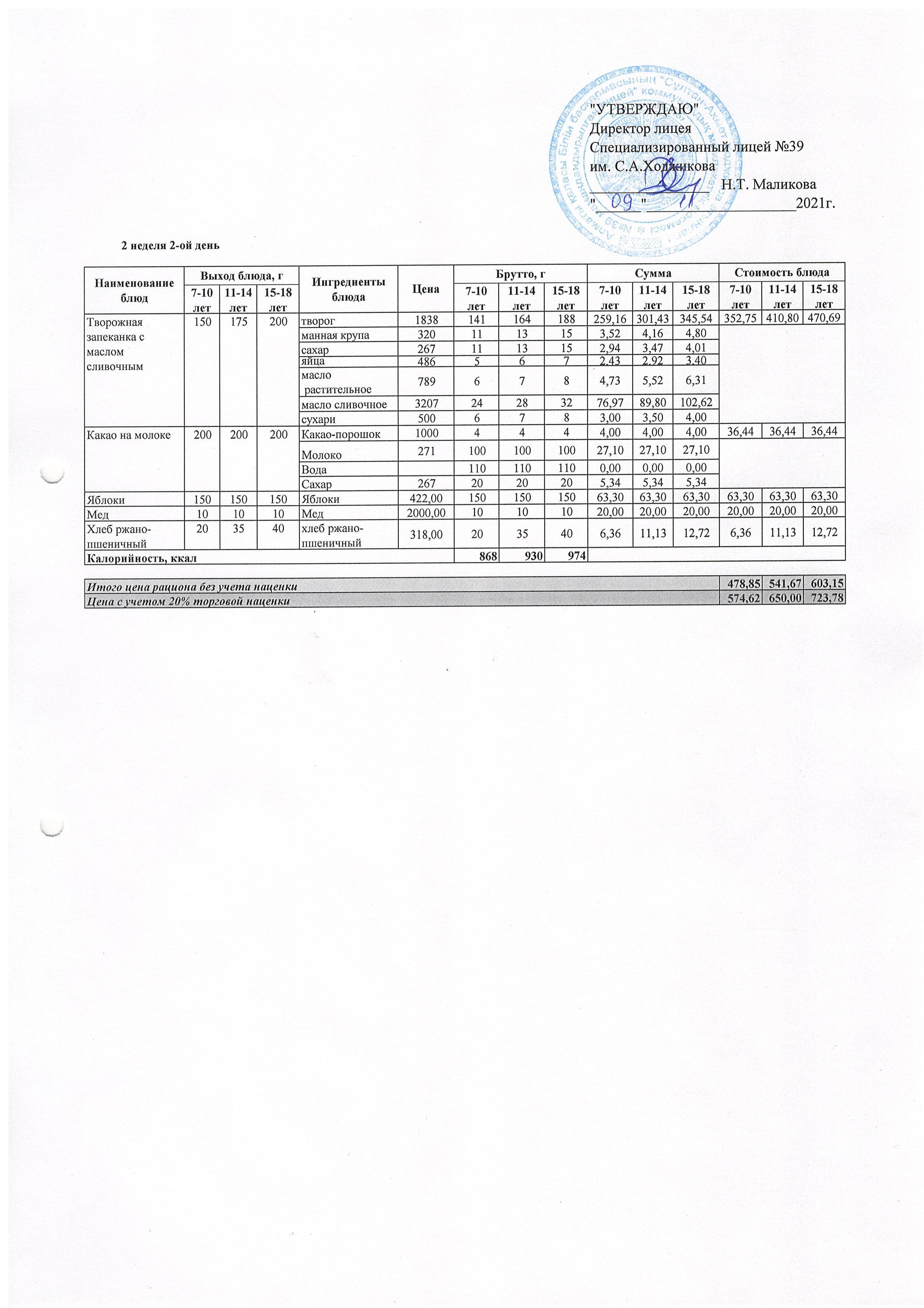 Ас мәзірі 09.11.2021ж