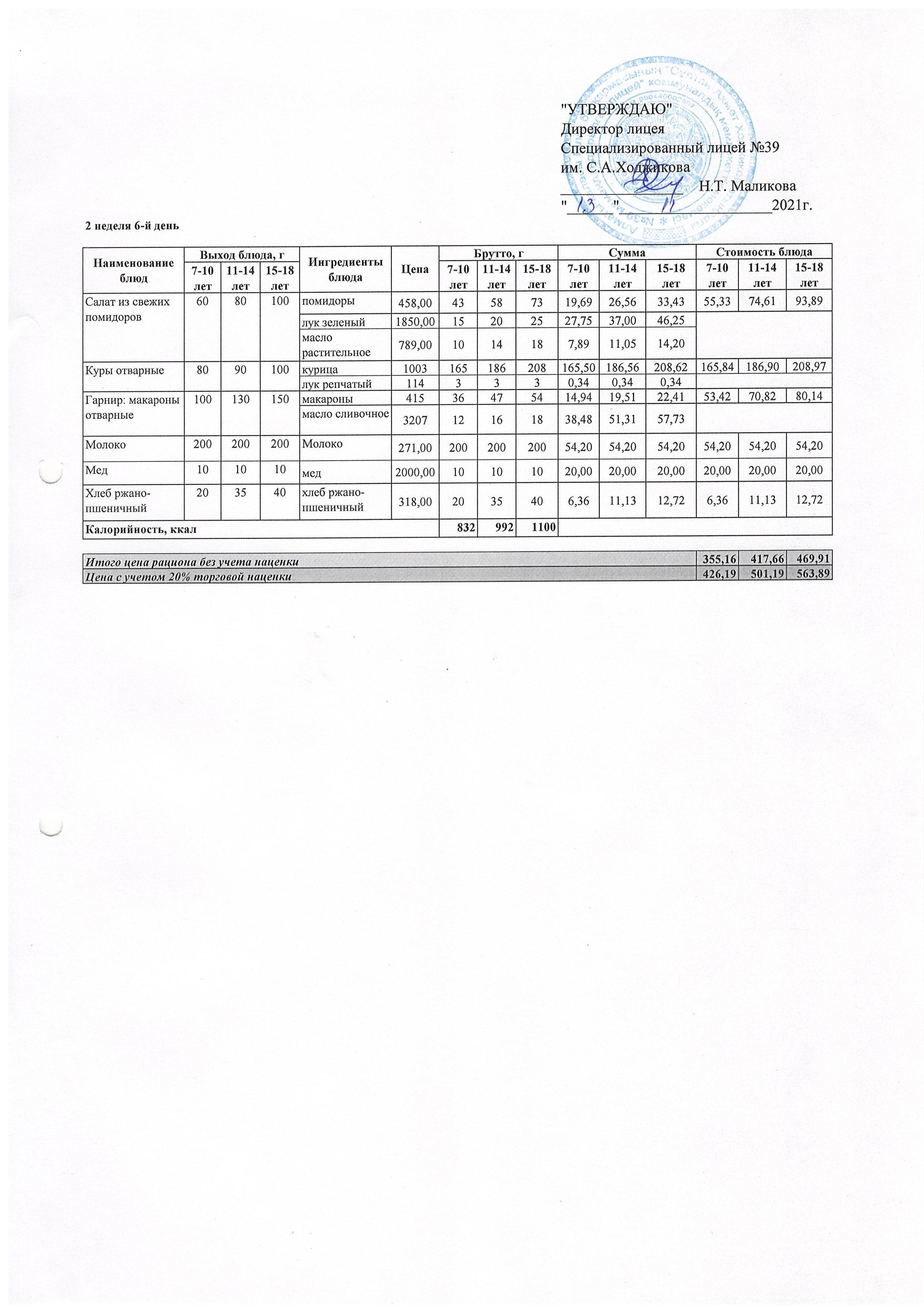 Ас мәзірі 13.11.2021ж