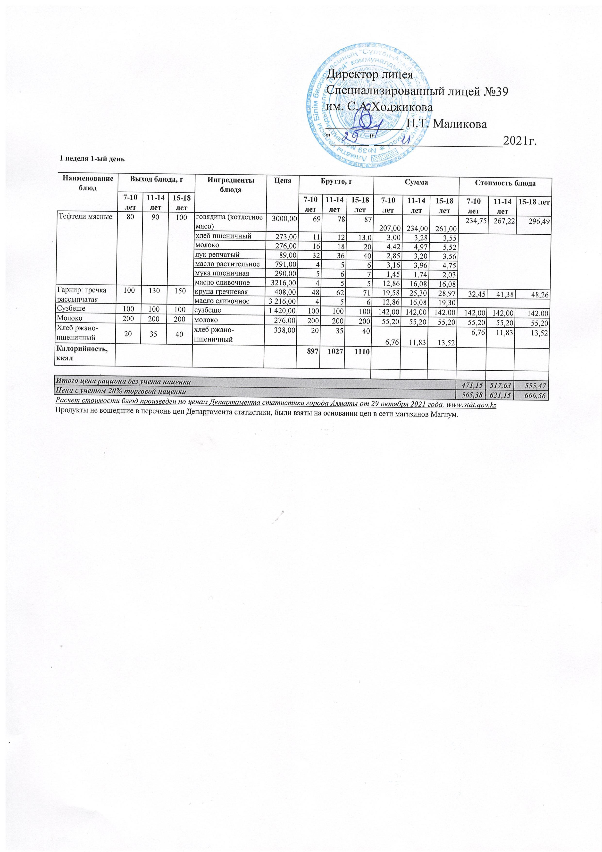 Ас мәзірі 29.11.2021ж