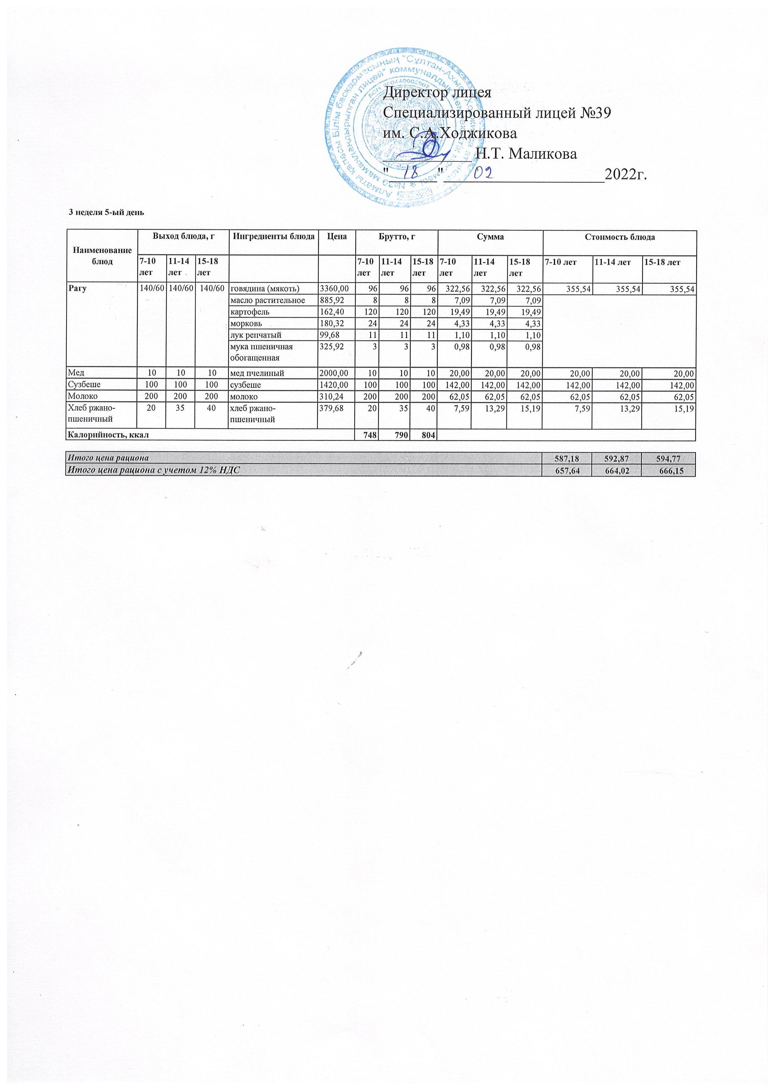 Ас мәзірі 18.02.2022ж