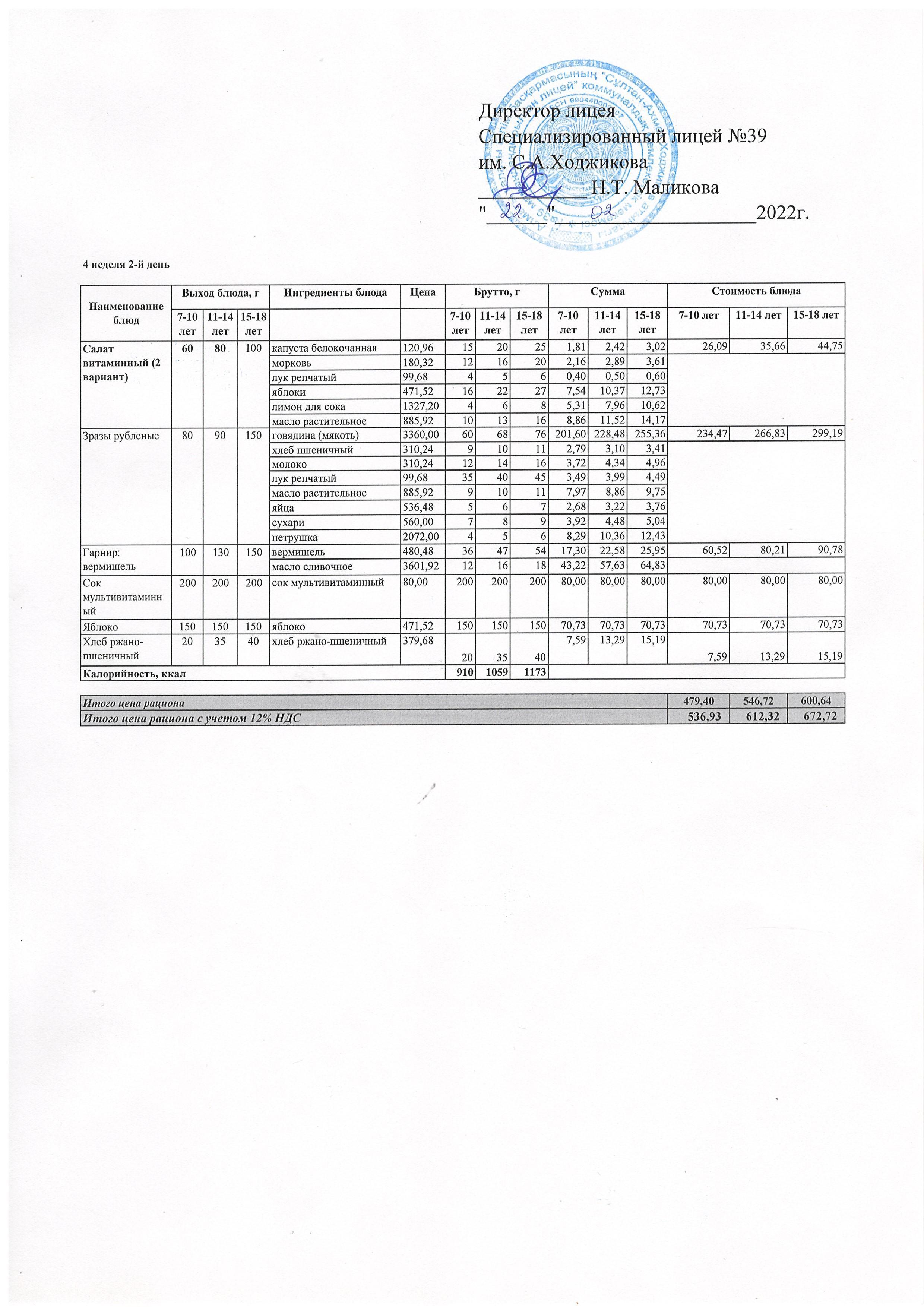 Ас мәзірі 22.02.2022ж
