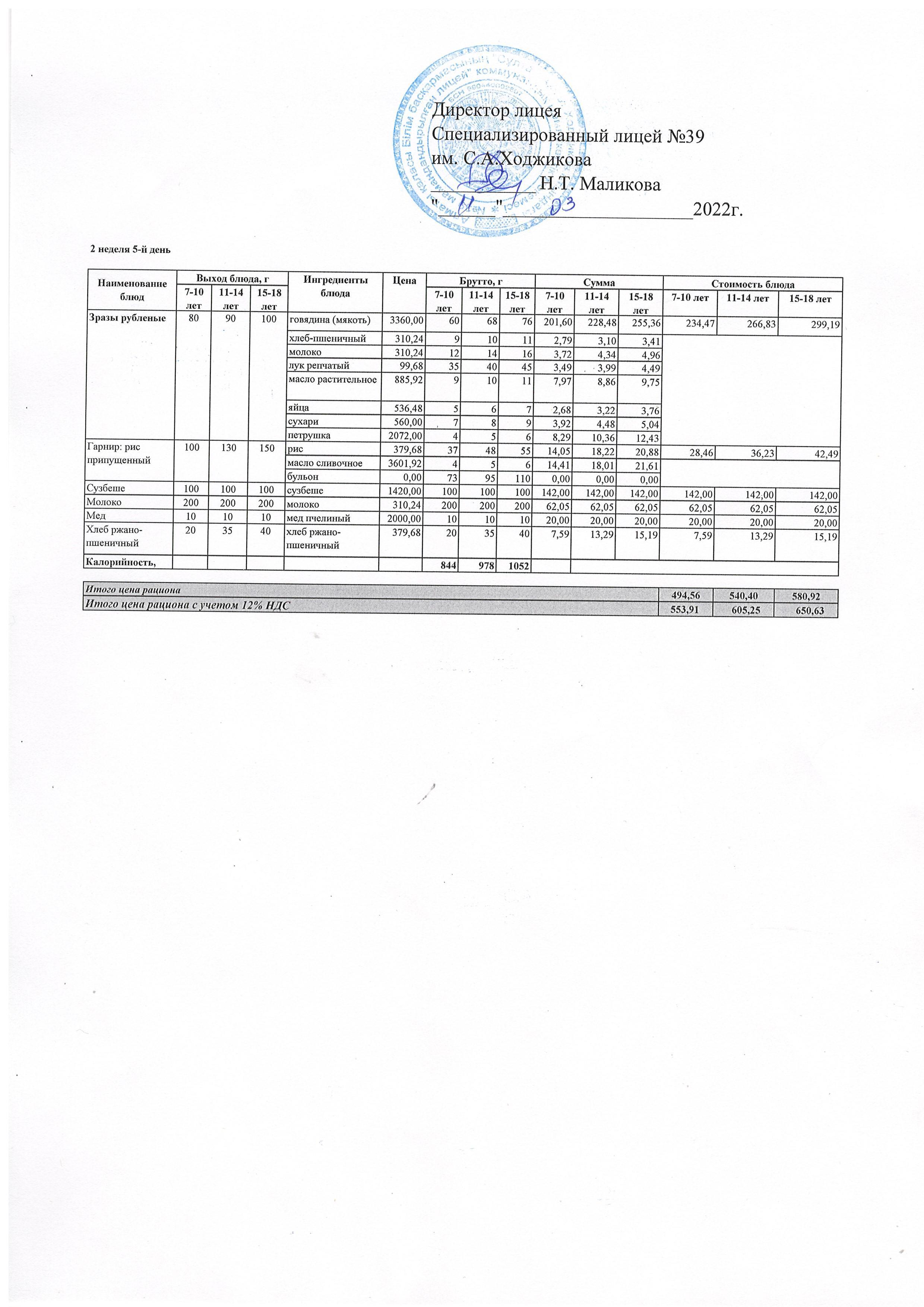 Ас мәзірі 11.03.2022ж