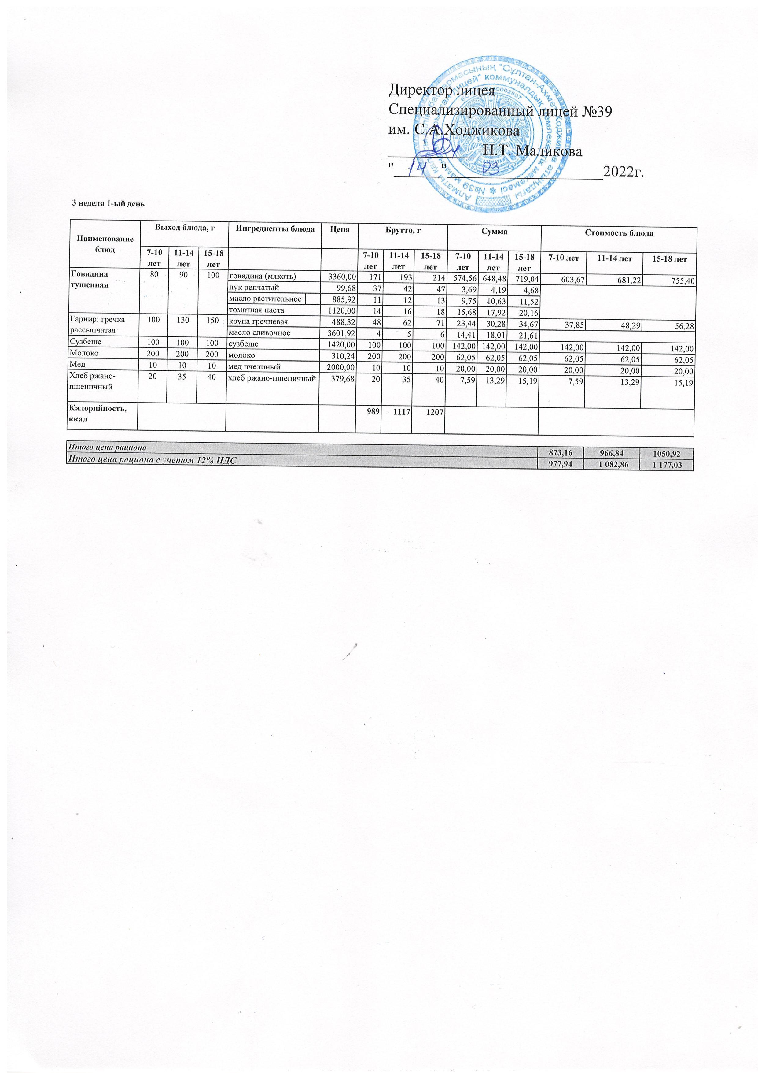 Ас мәзірі 14.03.2022ж