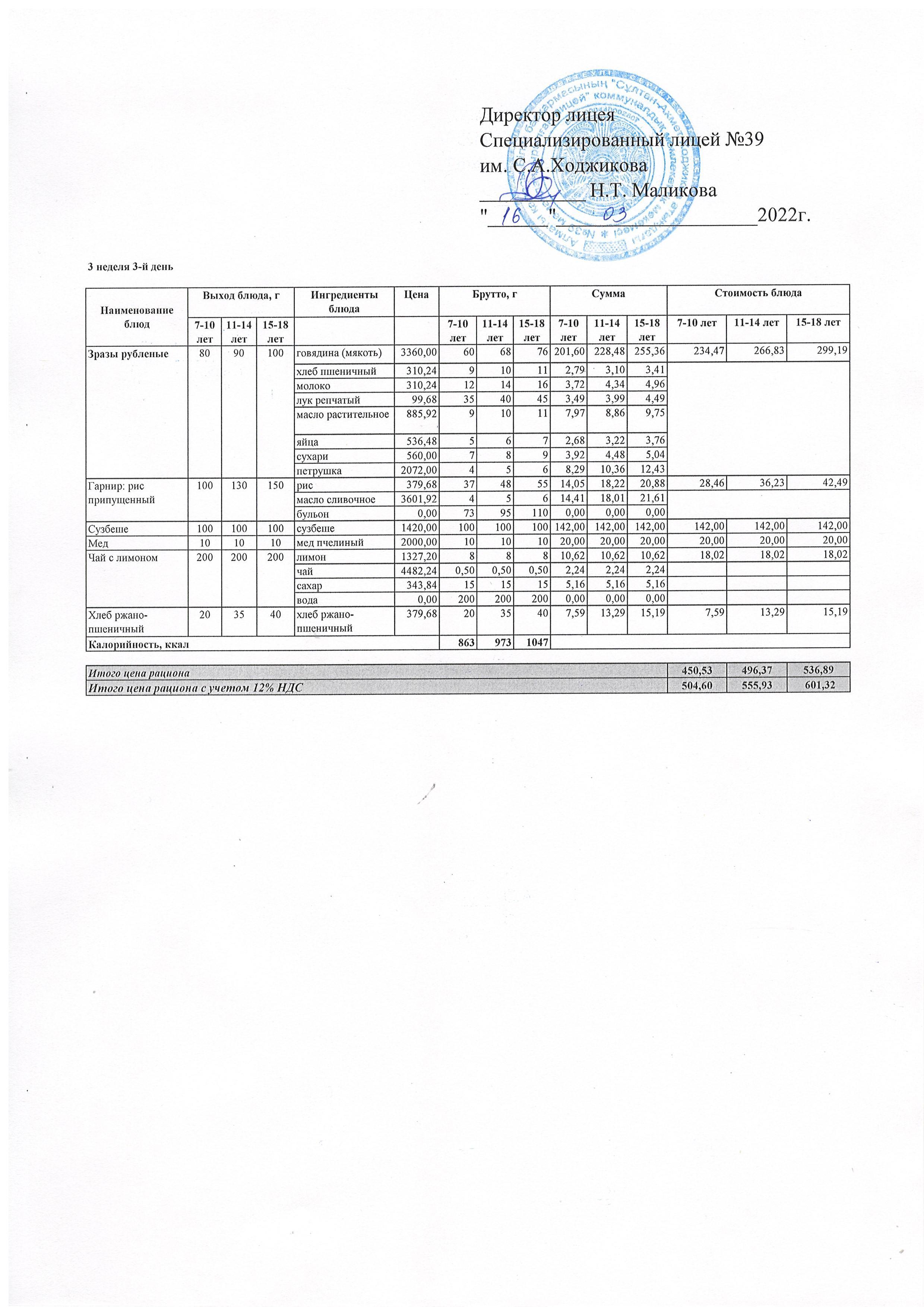 Ас мәзірі 16.03.2022ж