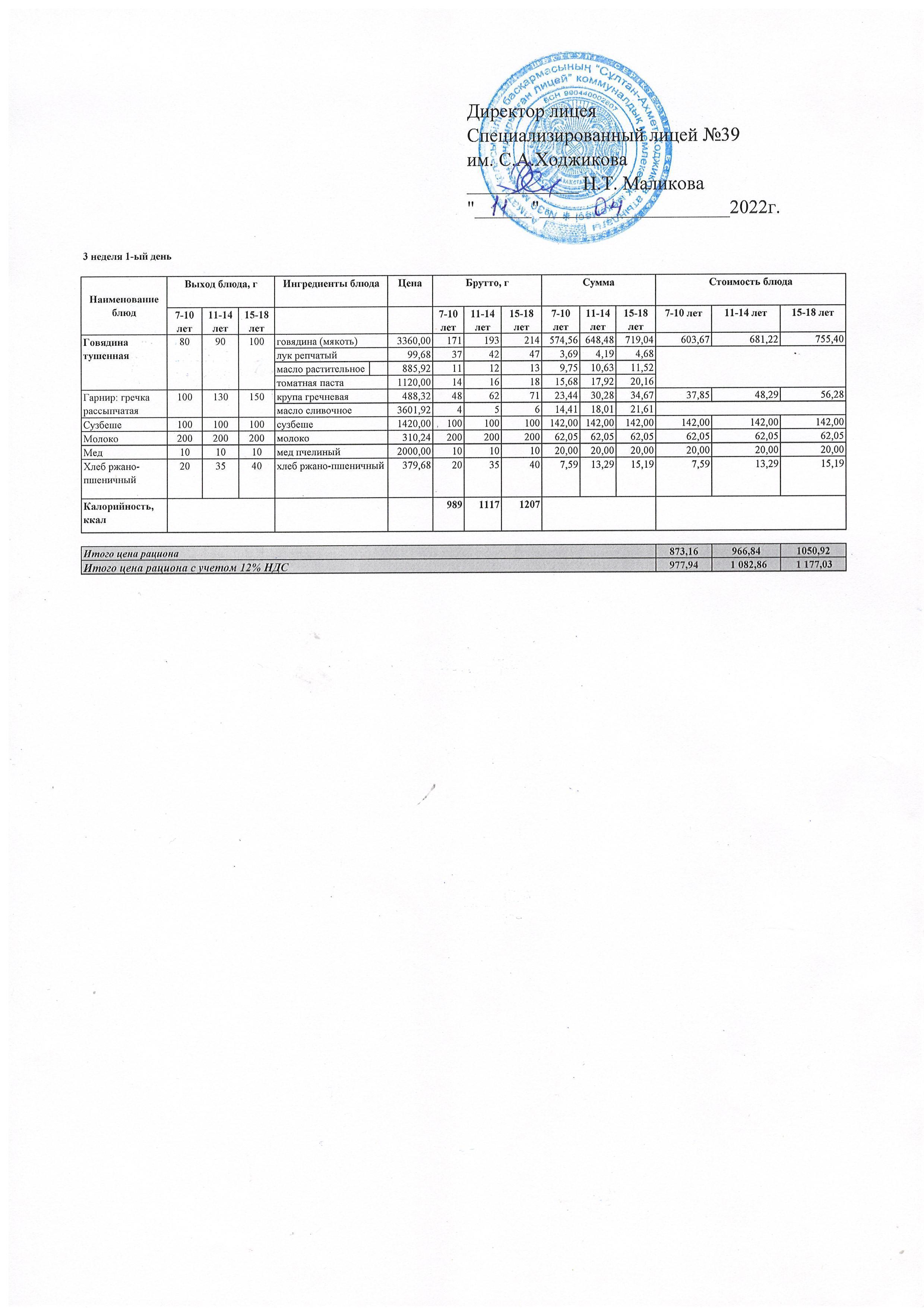 Ас мәзірі 11.04.2022ж