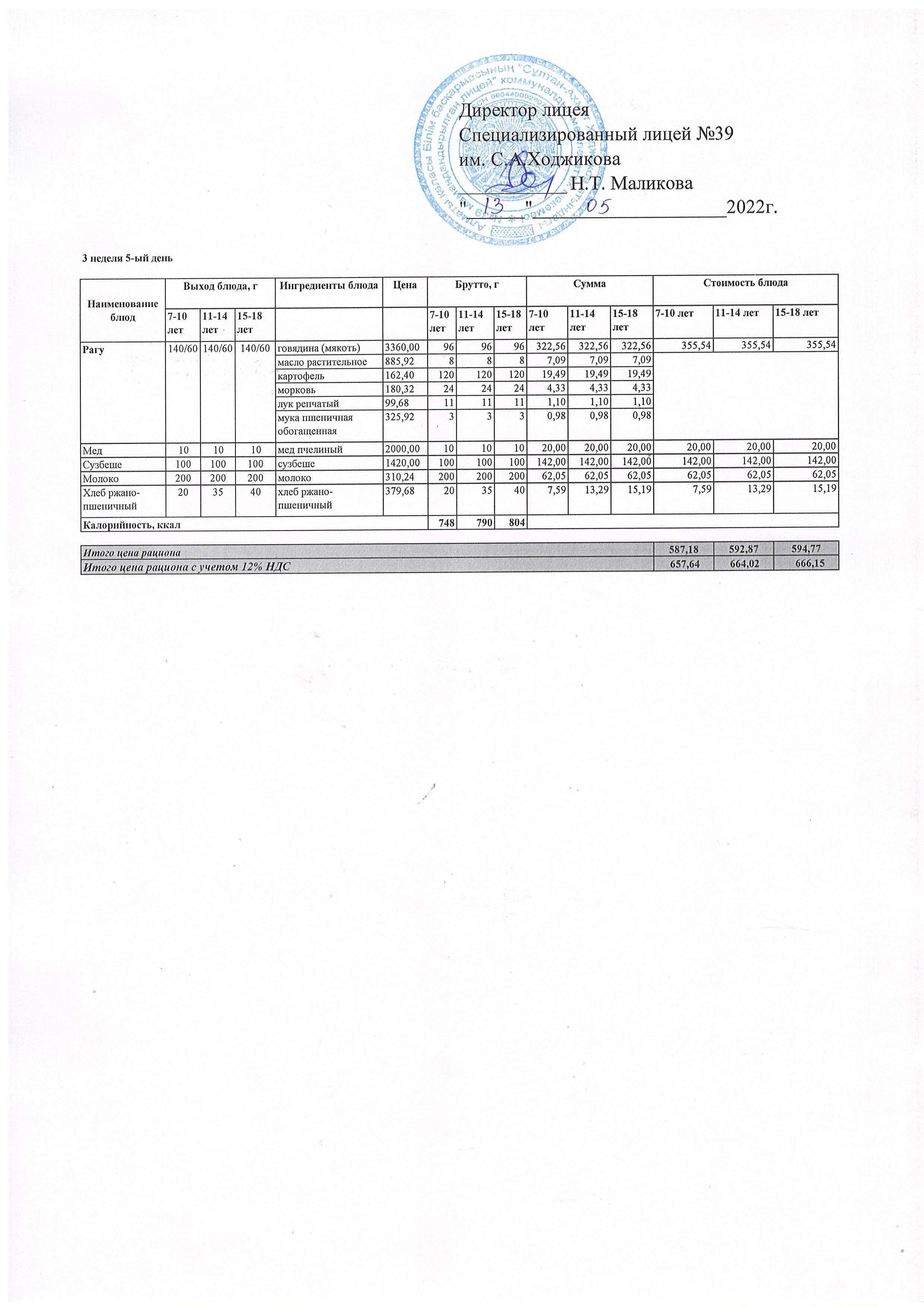 Ас мәзірі 13.05.2022ж