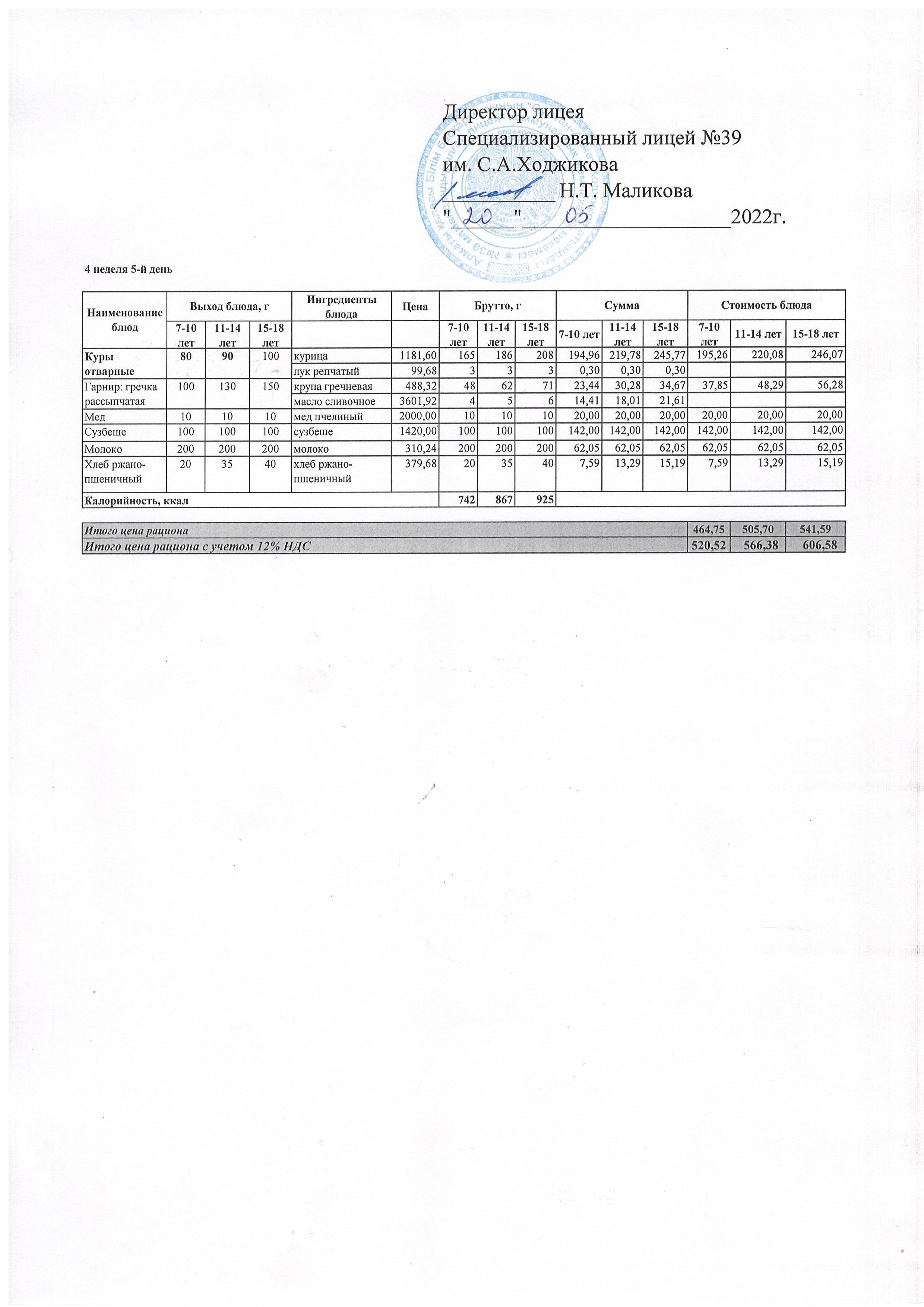 Ас мәзірі 20.05.2022ж