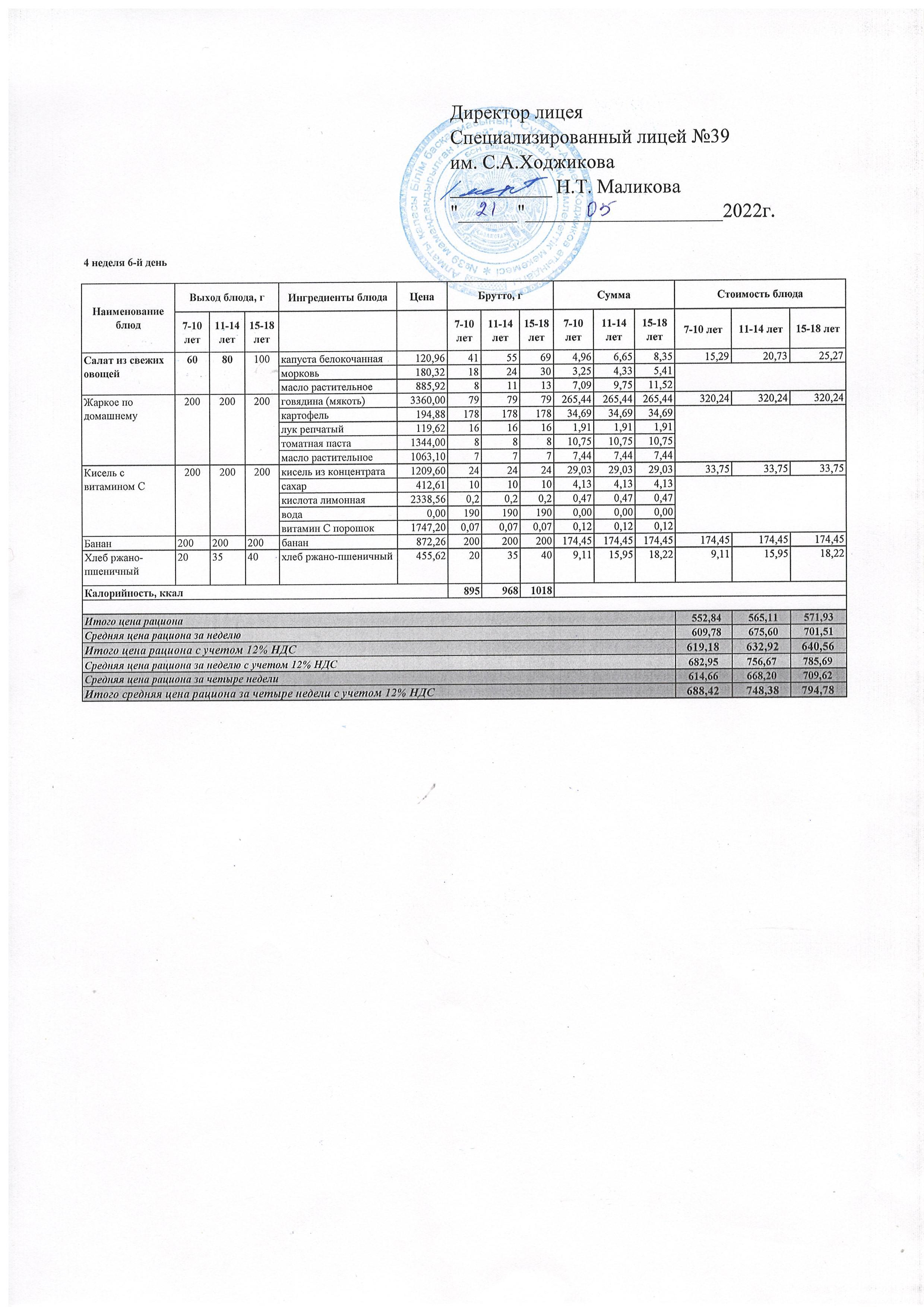 Ас мәзірі 21.05.2022ж