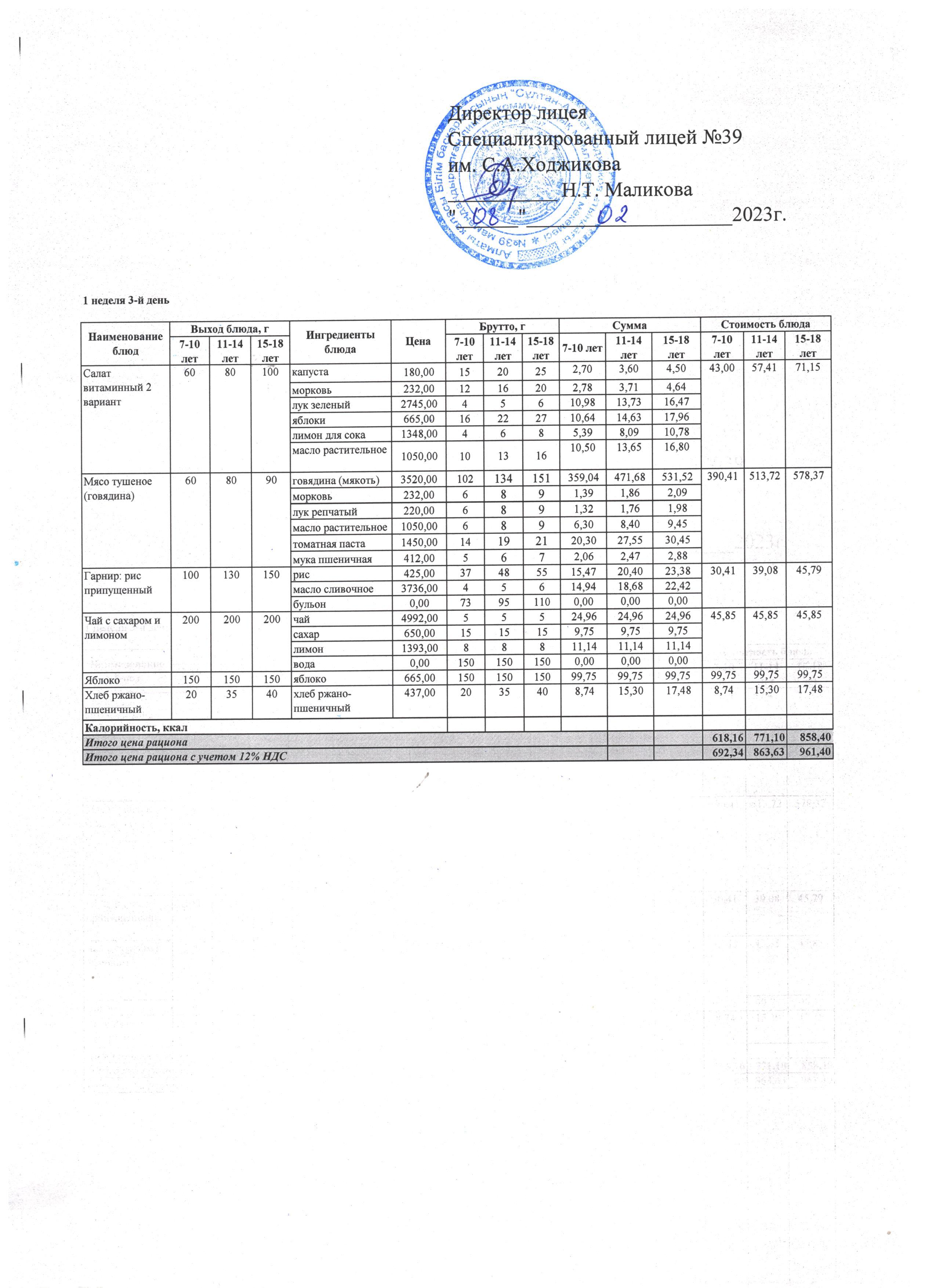 Ас мәзірі 08.02.2023ж