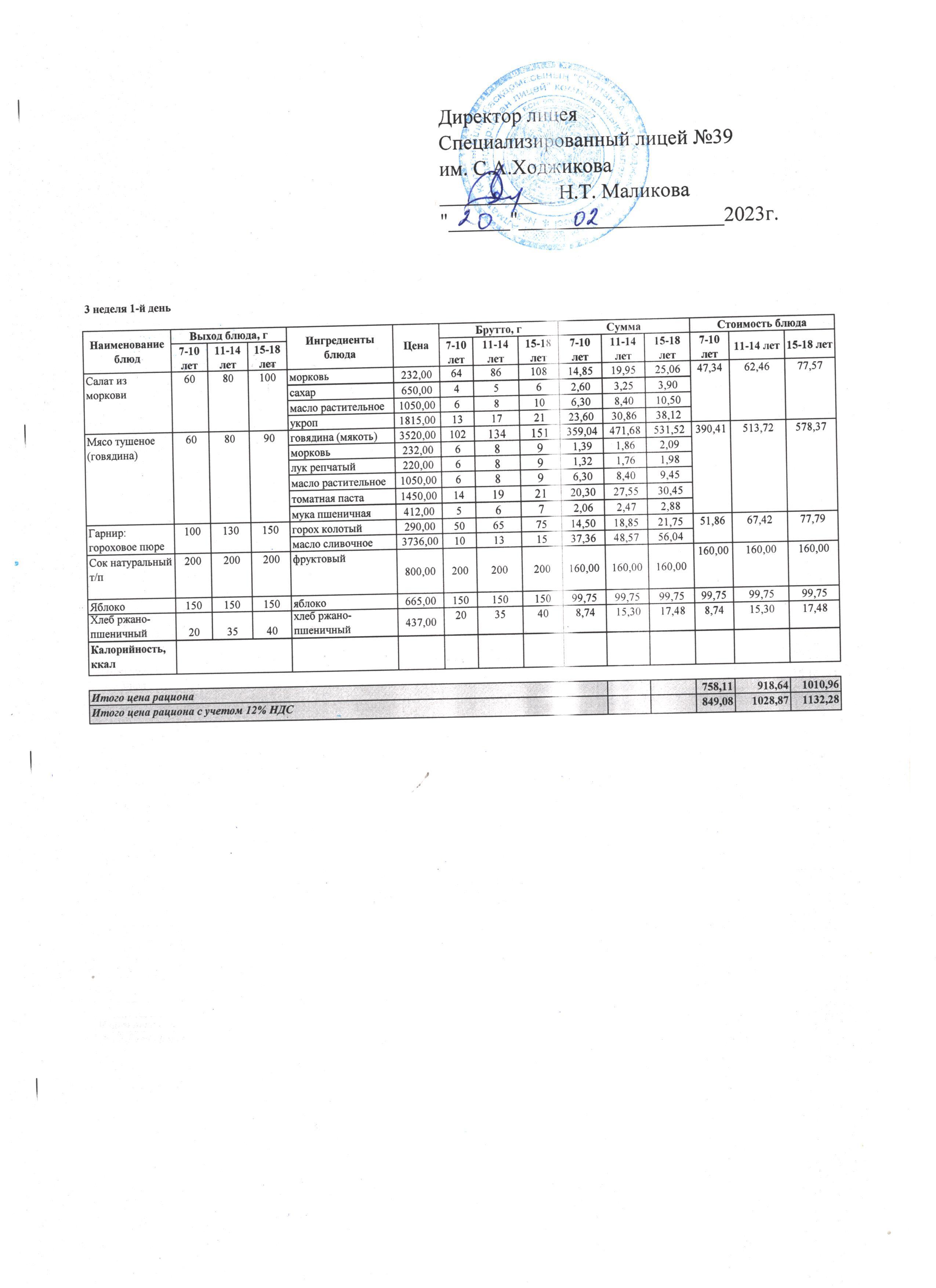 Ас мәзірі 20.02.2023