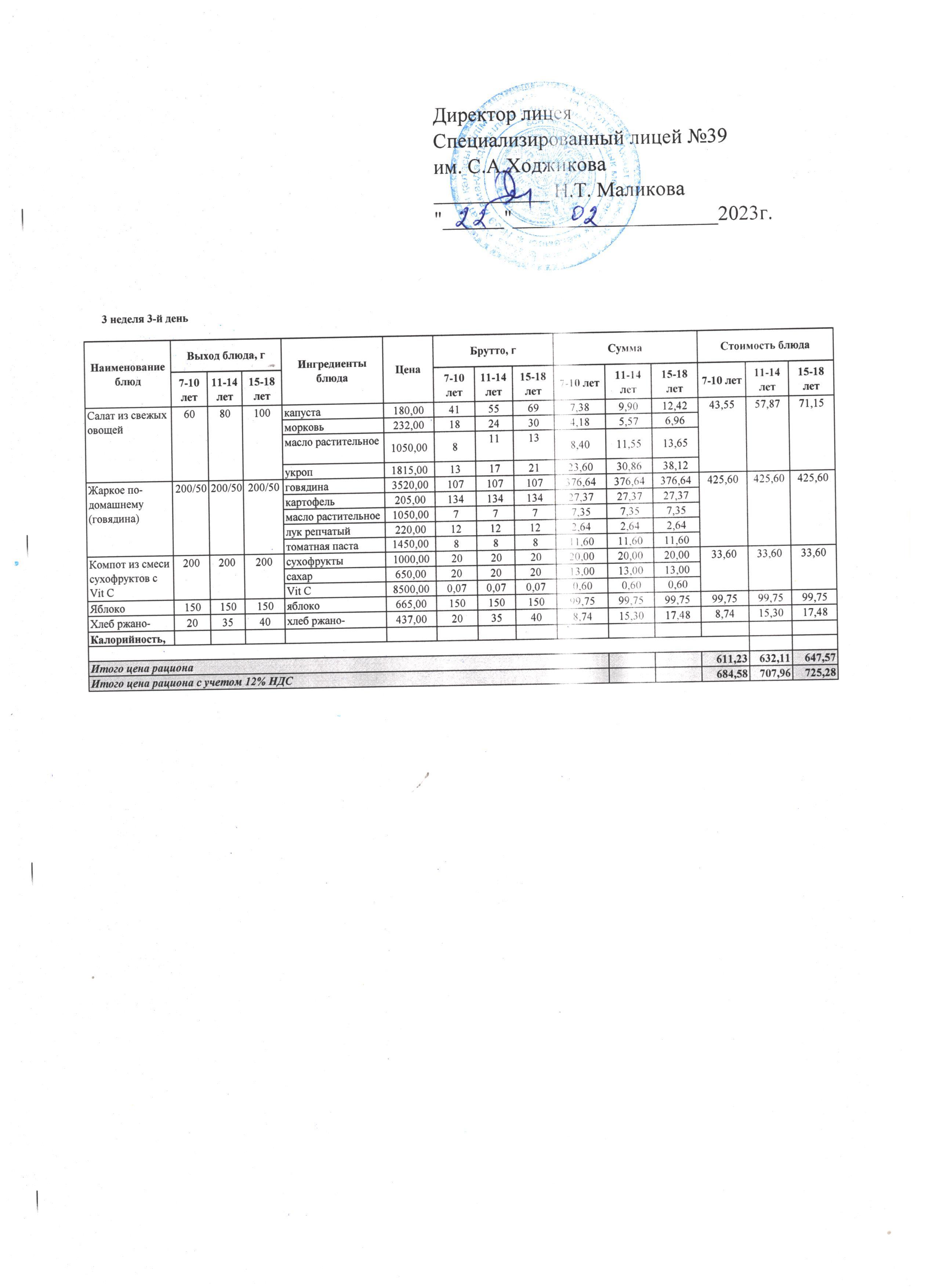 Ас мәзірі 22.02.2023