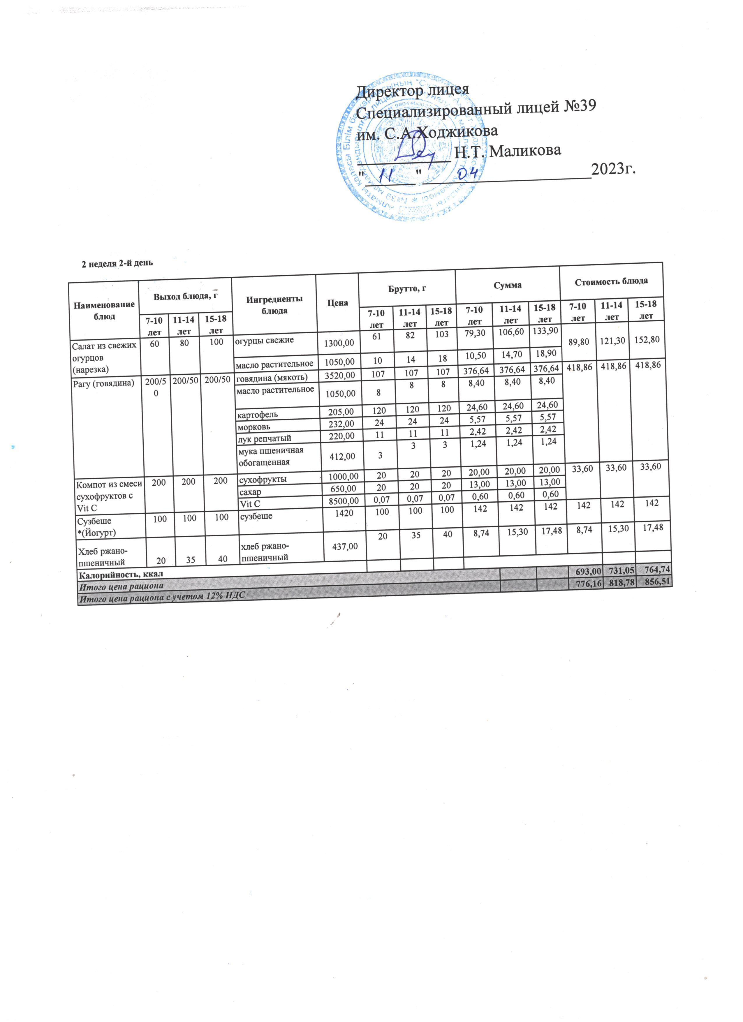 Ас мәзірі 11.04.2023
