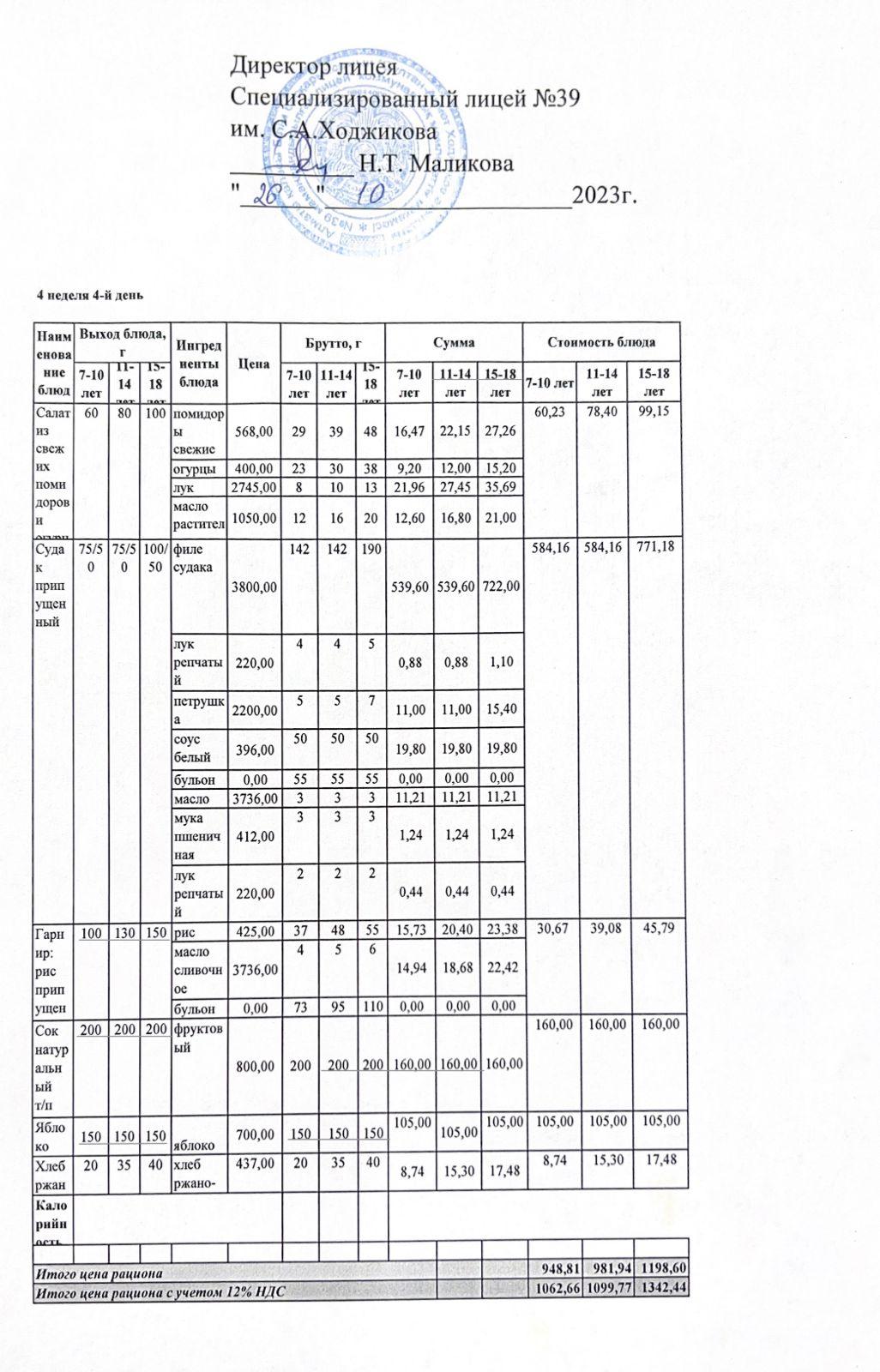 Ас мәзірі 26.10.2023ж
