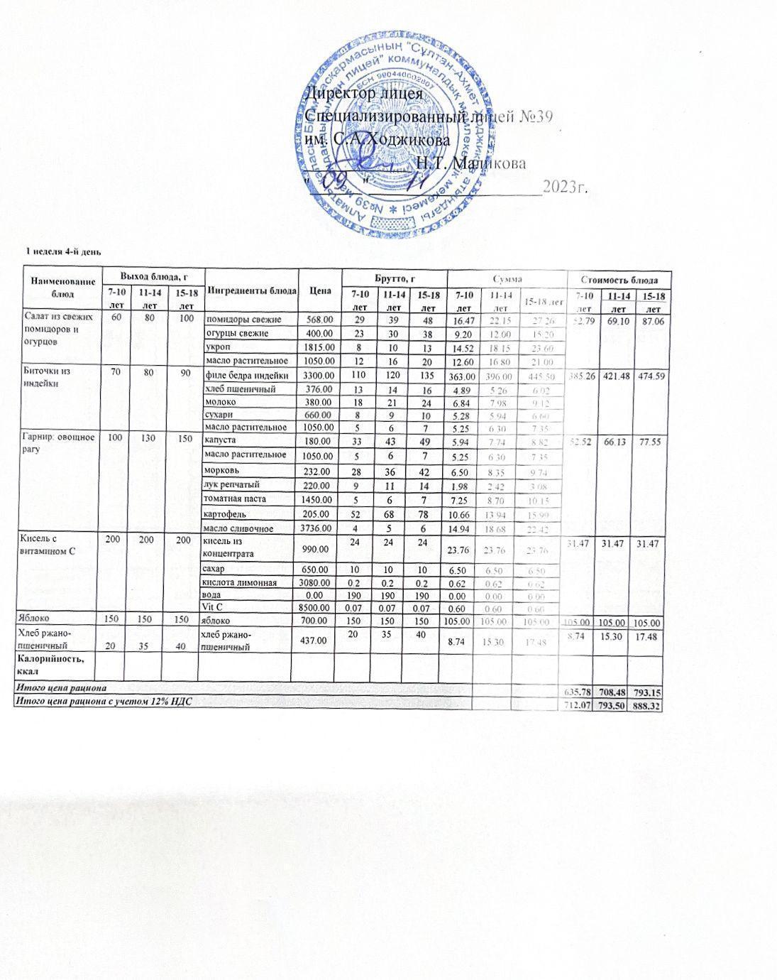 Ас мәзірі 9.11.2023ж