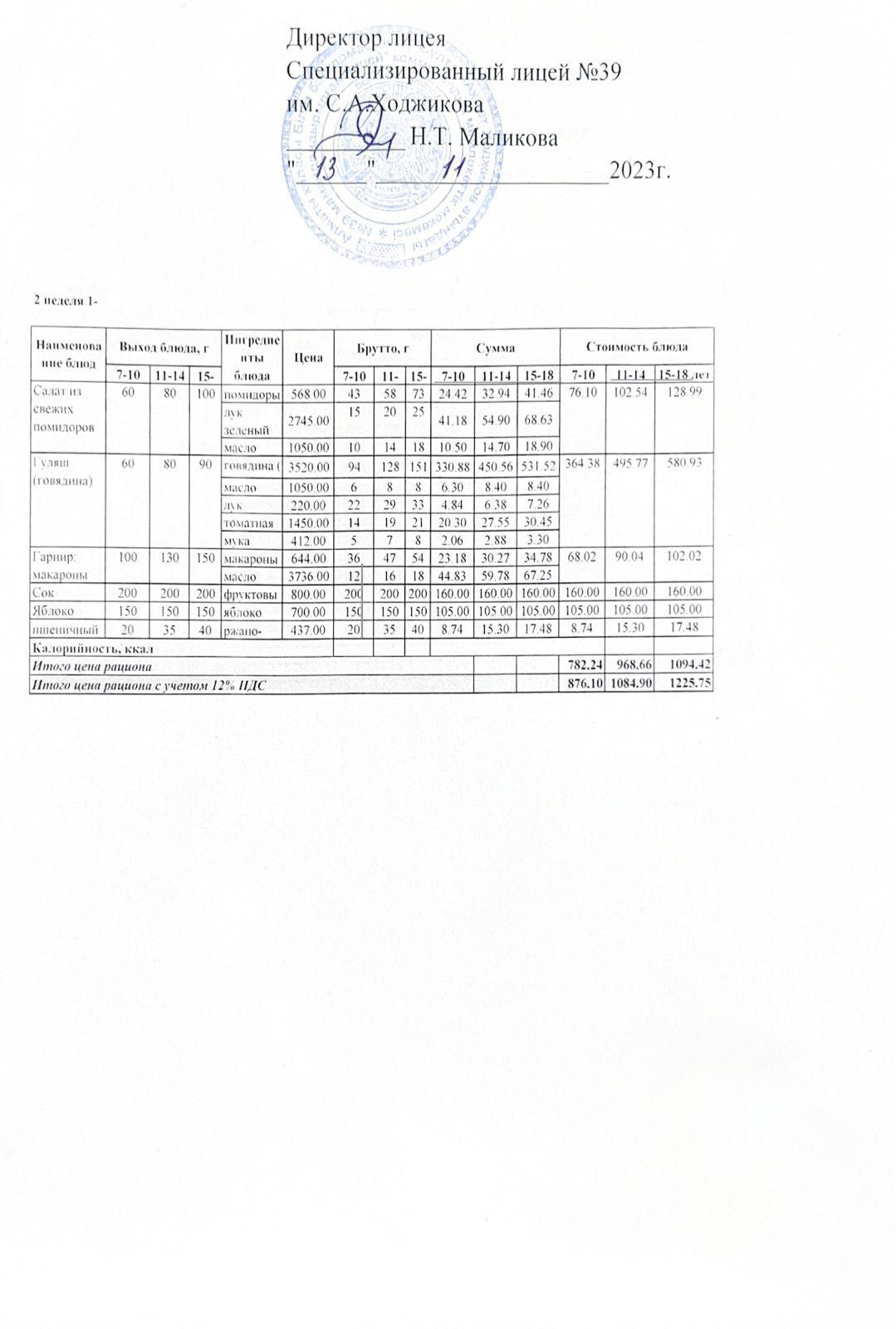 Ас мәзірі 13.11.2023ж