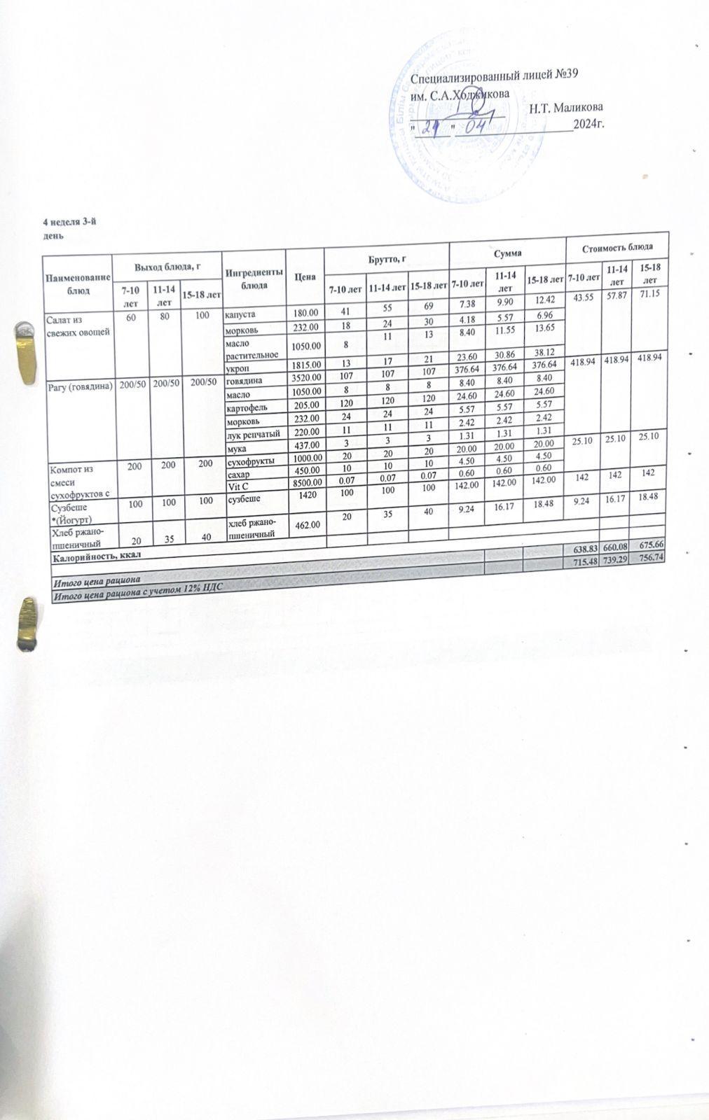 Ас мәзірі 24.04.2024ж