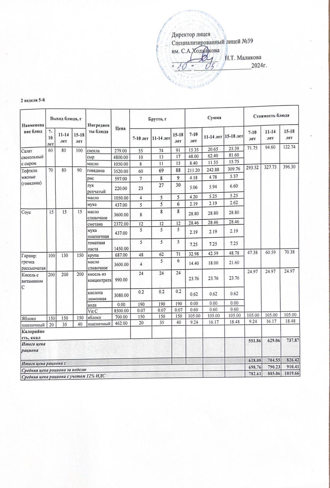 Ас мәзірі 10.05.2024ж