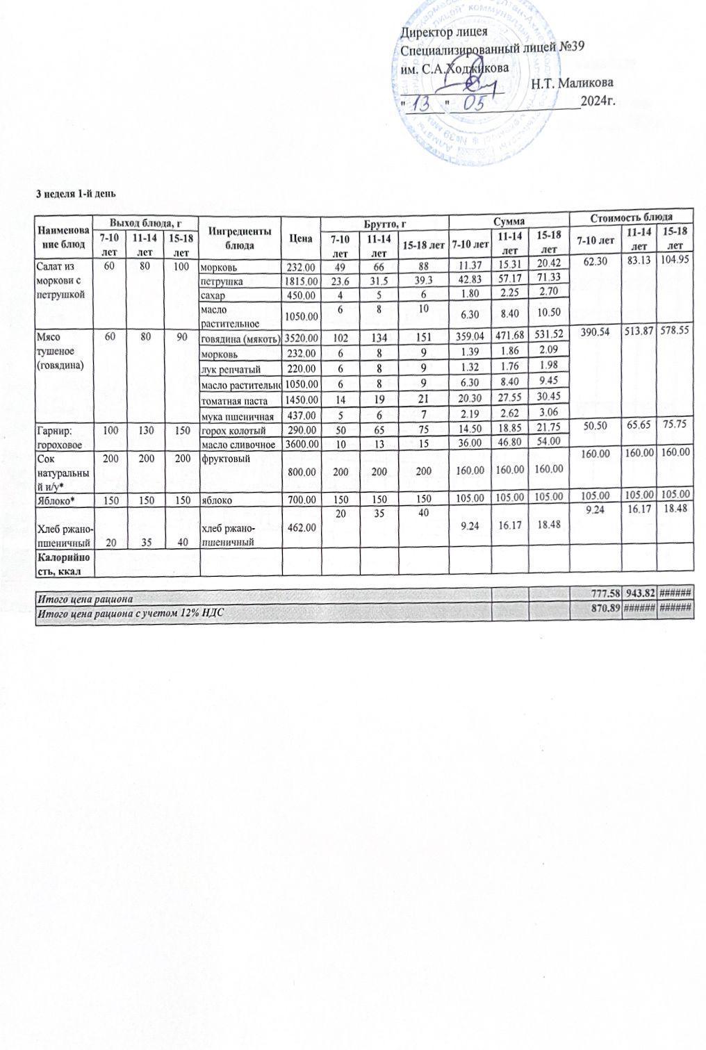 Ас мәзірі 13.05.2024ж