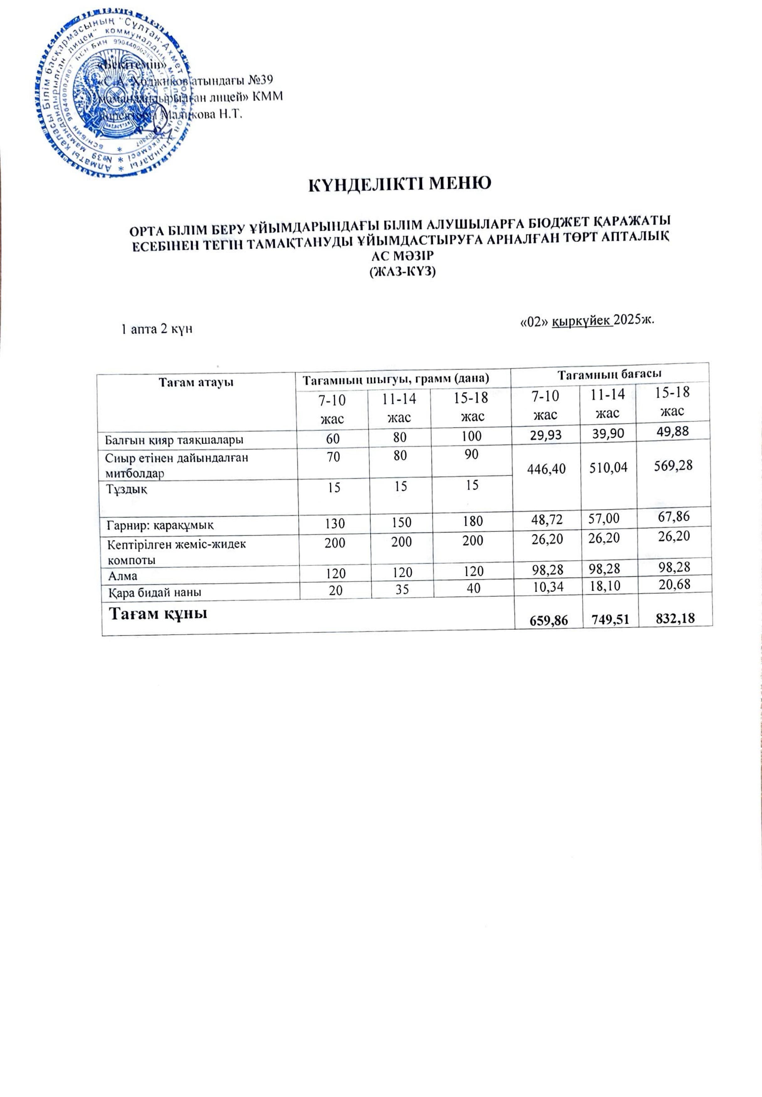 Ас мәзірі 02.09.2025ж.