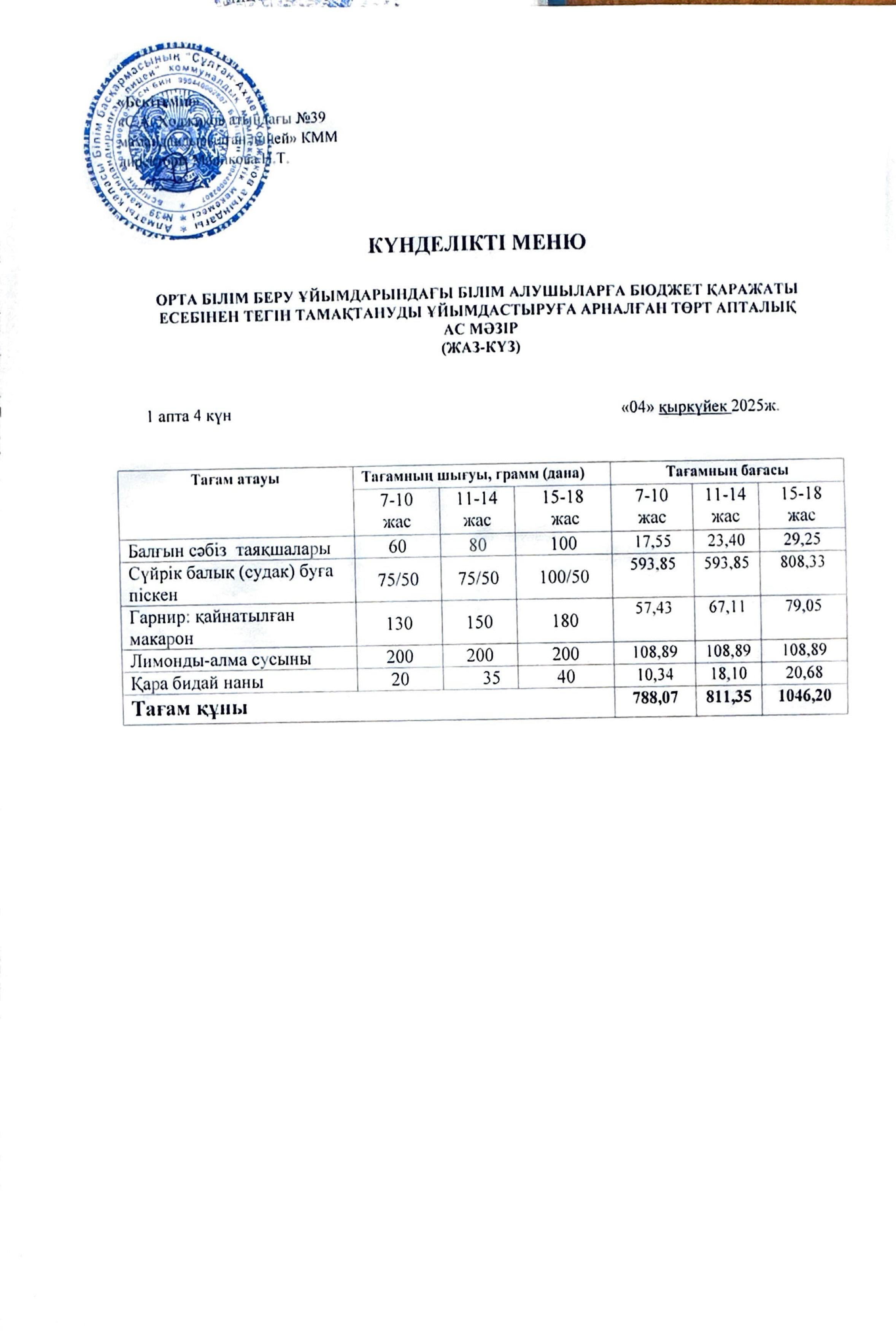Ас мәзірі 04.09.2025ж.