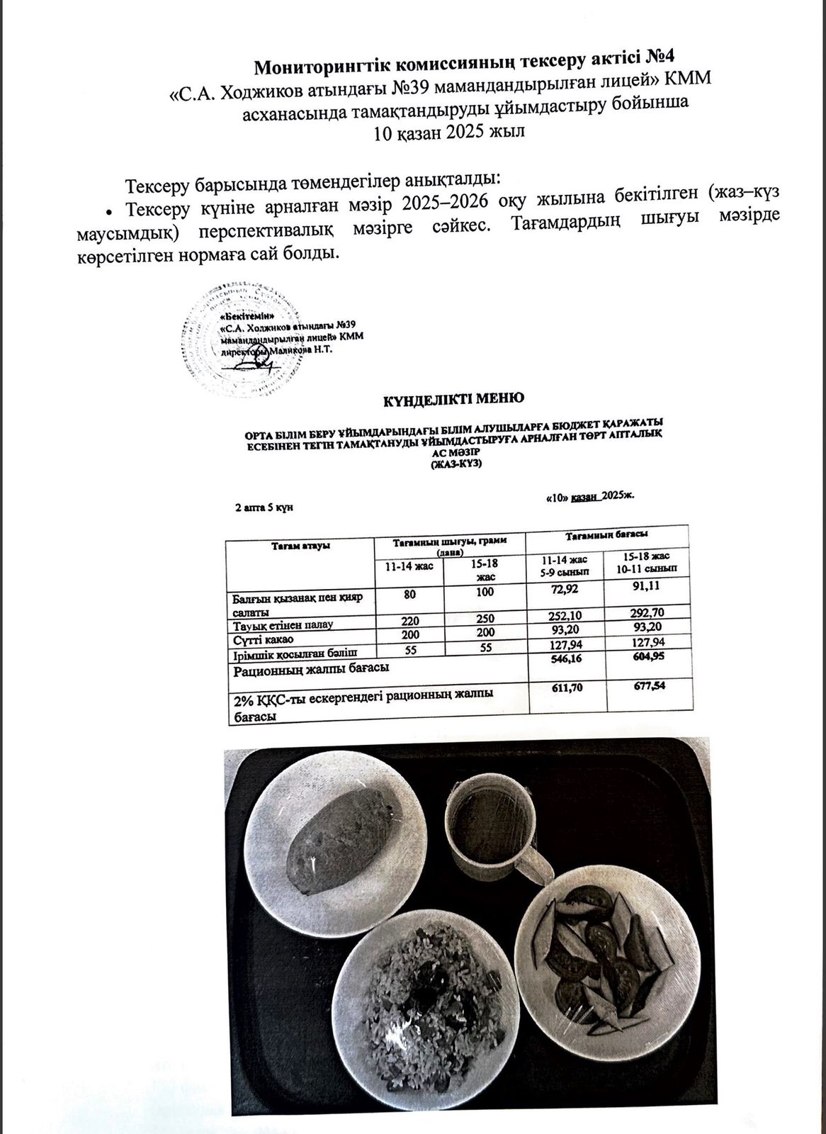 Мониторингтік комиссияның тексеру АКТ №4