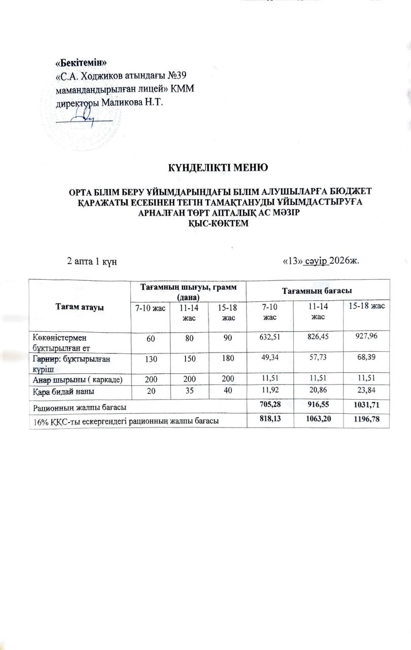Ас мәзірі 13.04.2026ж.