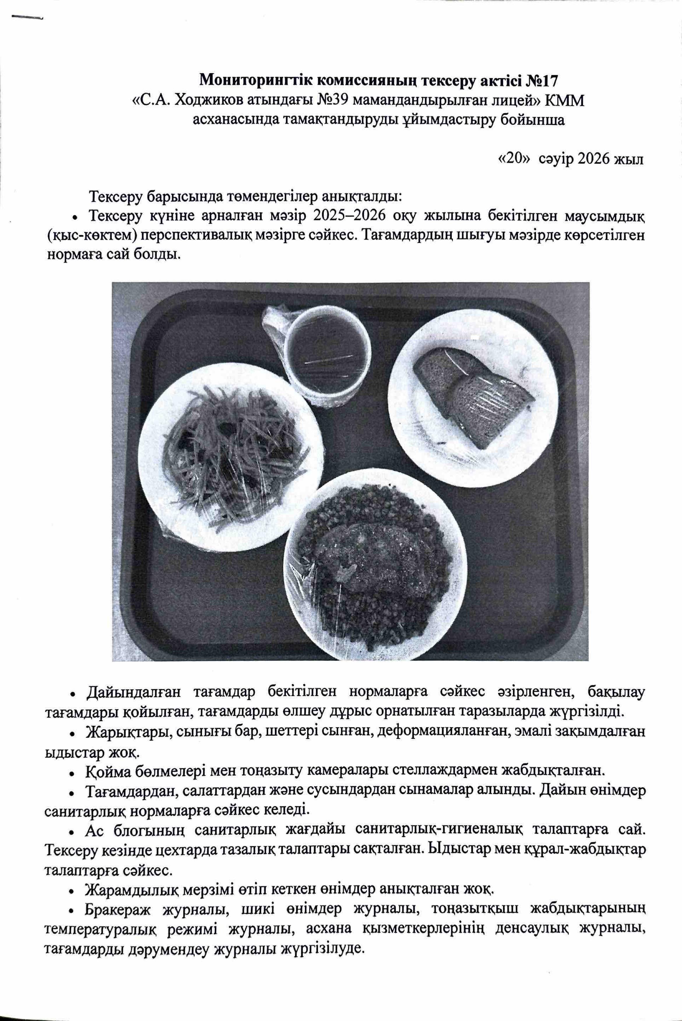 Мониторингтік комиссияның тексеру АКТ №17